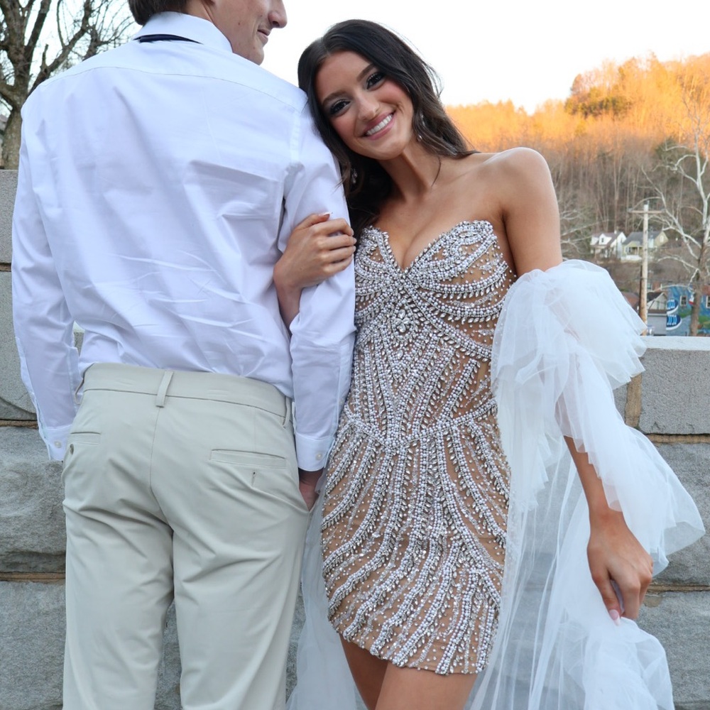Strapless Nude Beaded Mini Dress